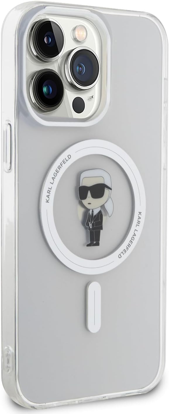 Karl Lagerfeld iPhone 15 Pro Max - IML Ikonik Magsafe Σκληρή Θήκη με Πλαίσιο Σιλικόνης και MagSafe - Διάφανη - KLHMP15XHFCKNOT