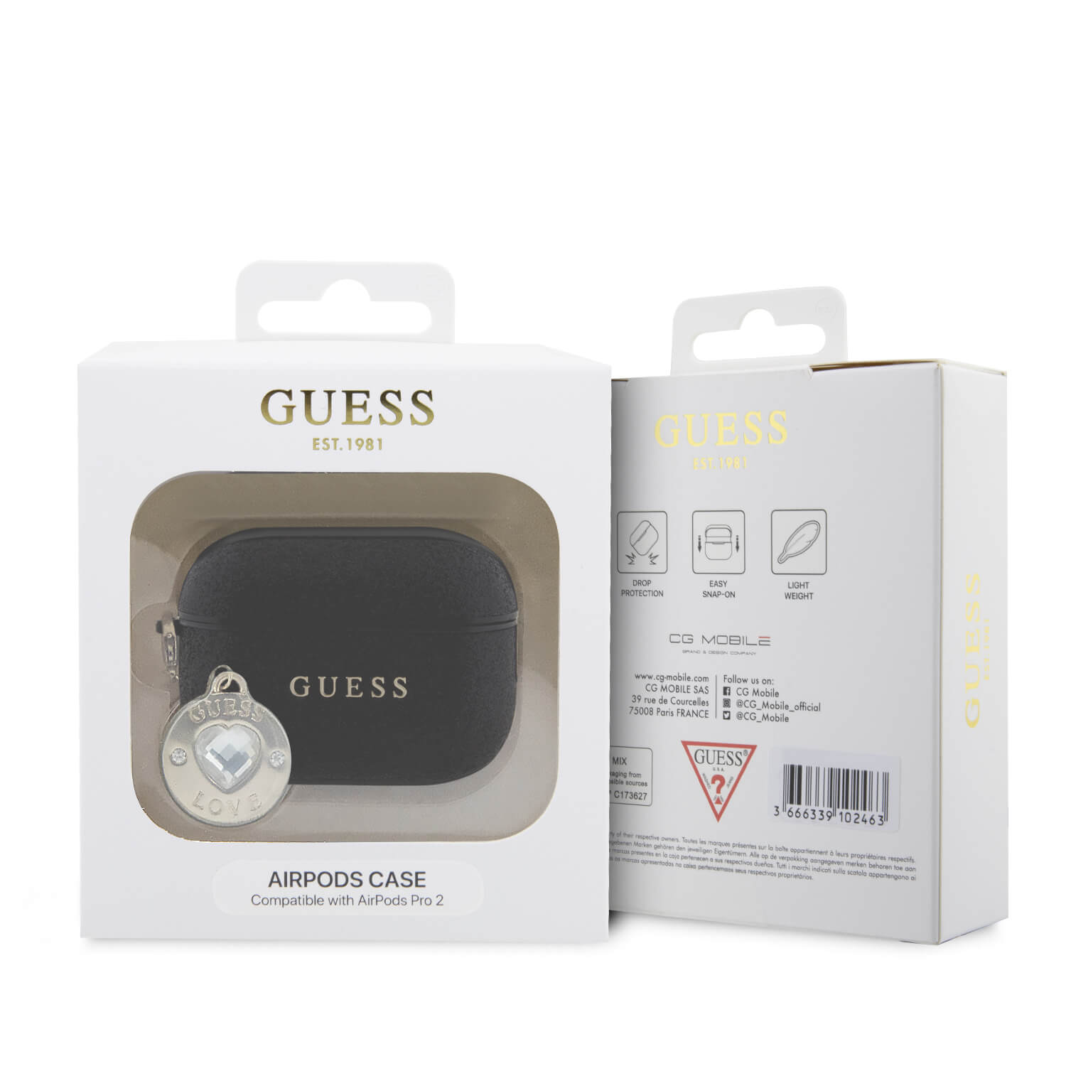 Guess AirPods Pro 2 Θήκη Σιλικόνης - Fixed Glitter Heart Diamond Charm - Black