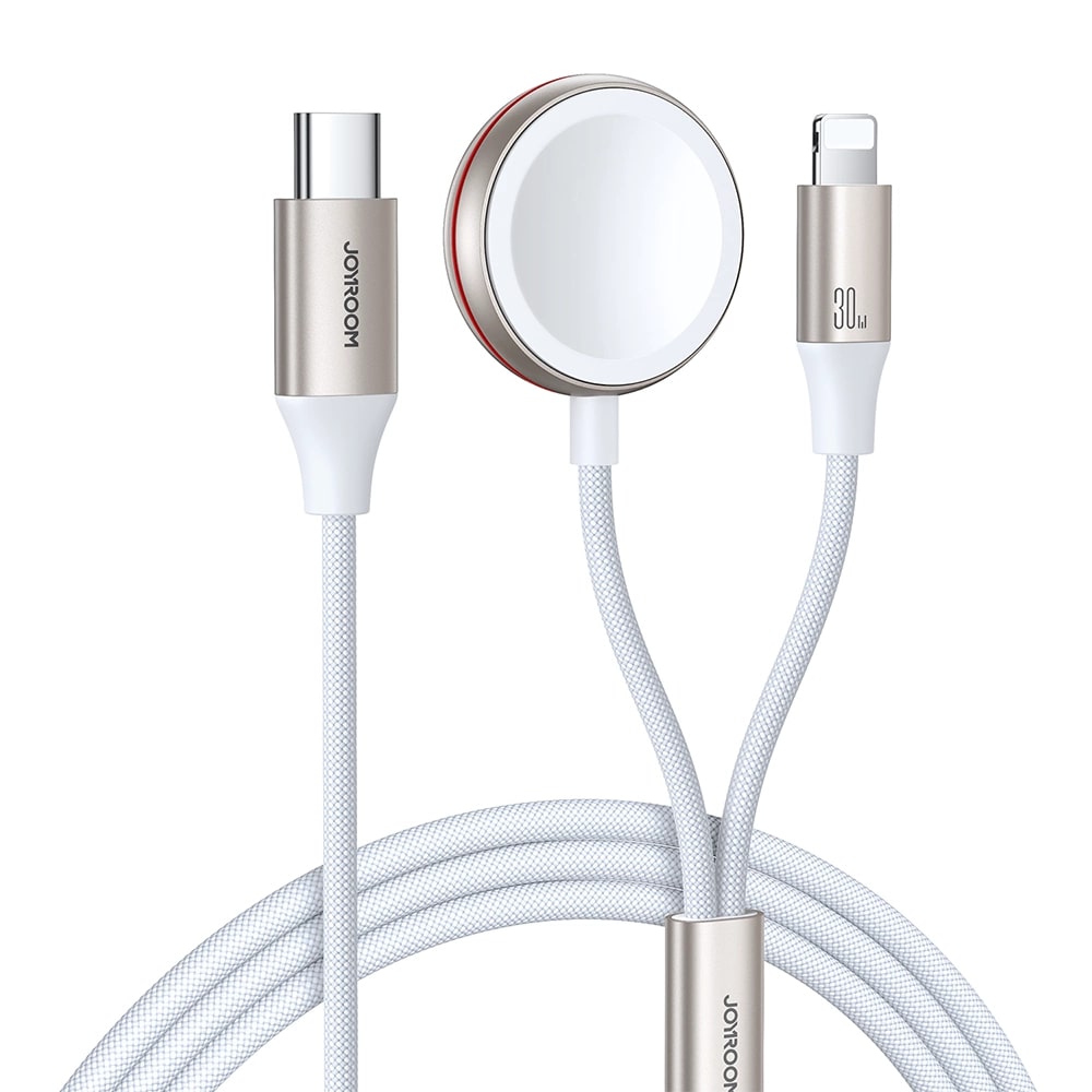 Joyroom 2 σε 1 Μαγνητική Βάση Φόρτισης για Apple Watch με Καλώδιο Type - C to Lightning για iPhone - 1.5m - White - S - IW012