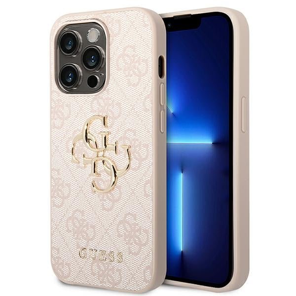 Guess iPhone 14 Pro Max - 4G Big Metal Logo Θήκη με Επένδυση Συνθετικού Δέρματος - Pink - GUHCP14X4GMGPI