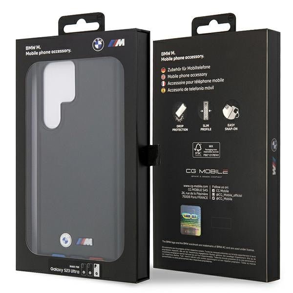 BMW Samsung Galaxy S23 Ultra Leather Stamp Tricolor Σκληρή Θήκη με Πλαίσιο Σιλικόνης - Black