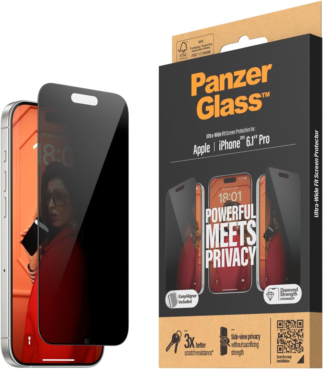 PanzerGlass iPhone 15 Pro Ultra - Wide Fit Easy Aligner Privacy Full Screen Αντιχαρακτικό Γυαλί Οθόνης - Black
