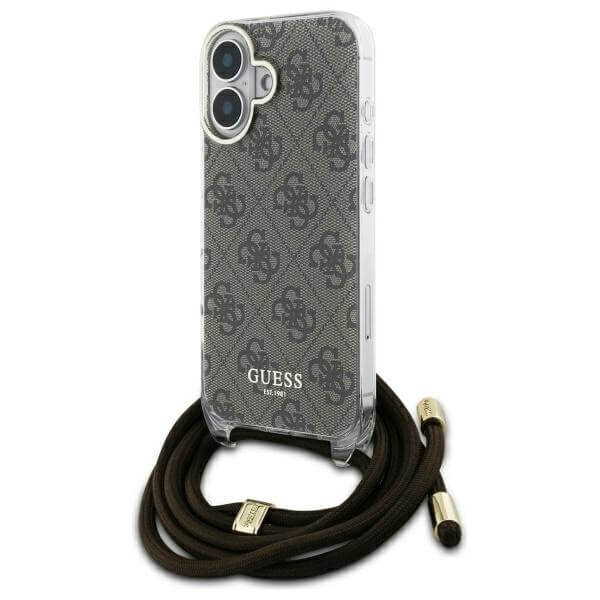 Guess iPhone 16 - Crossbody Cord 4G Print - Σκληρή Θήκη με Πλαίσιο Σιλικόνης και Λουράκι - Brown - GUHCP16SHC4SEW