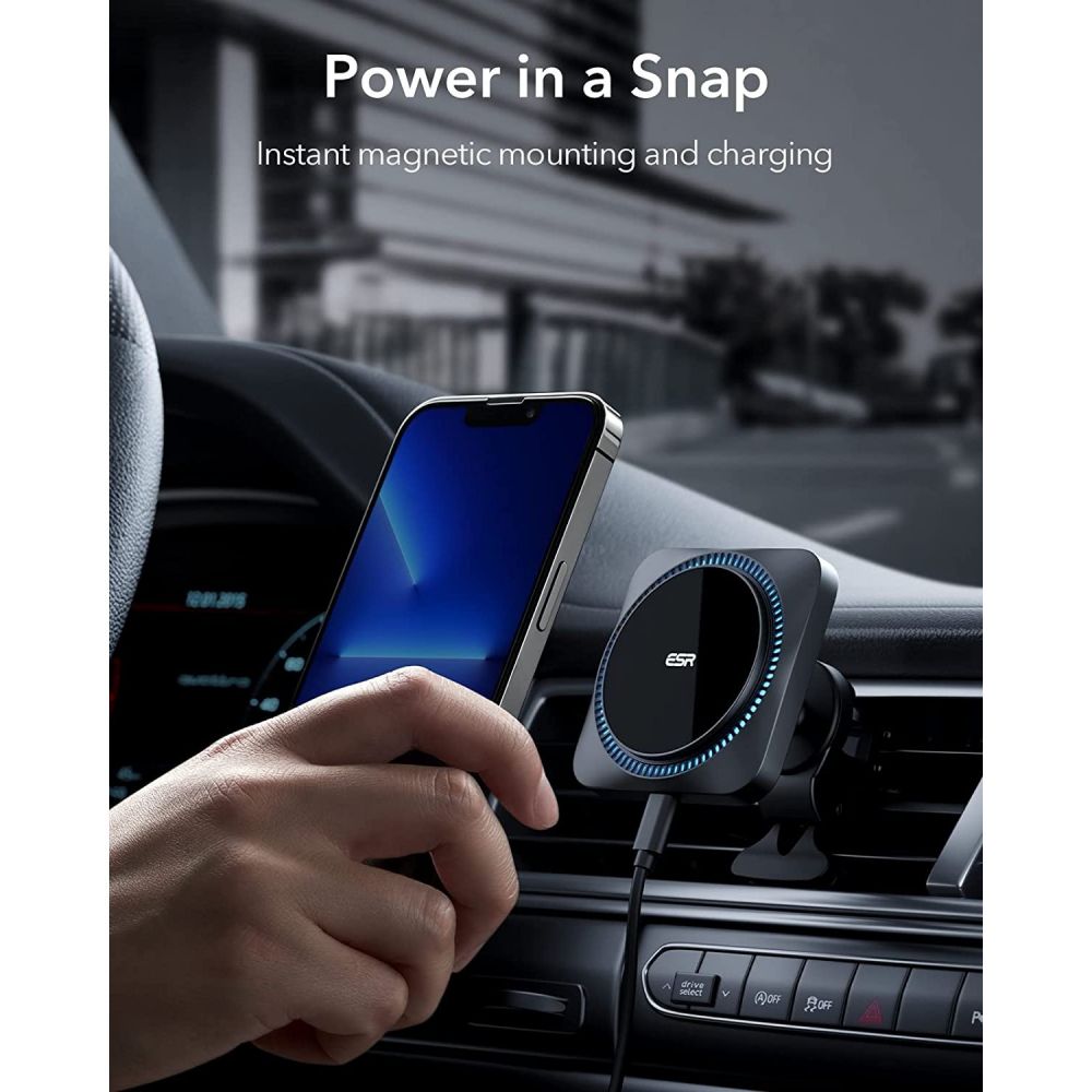 ESR HaloLock Cryoboost Magnetic MagSafe Μαγνητική Βάση Αυτοκινήτου Αεραγωγού με Ασύρματη Φόρτιση MagSafe - Frosted Onyx