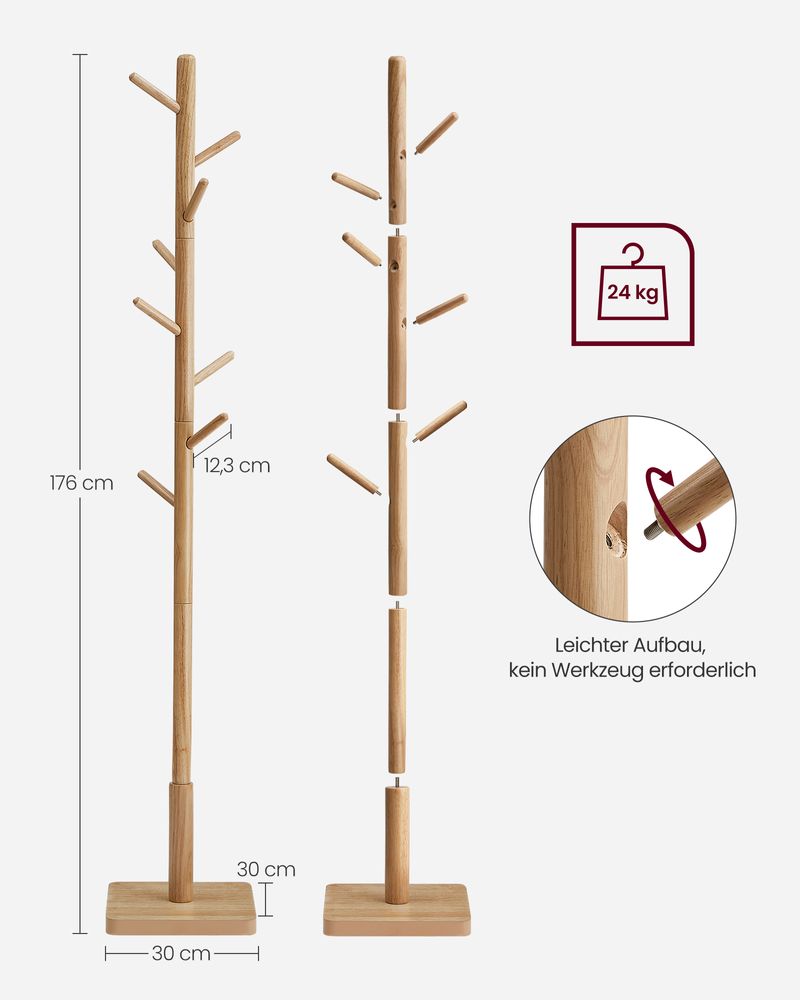 Vasagle Επιδαπέδια Ξύλινη Κρεμάστρα με 8 Γάντζους - Natural Beige - RCR010N01