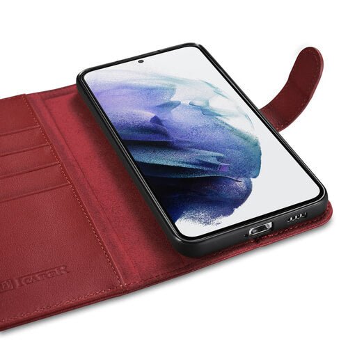 iCarer Samsung Galaxy S22 Plus Haitang Leather Θήκη Πορτοφόλι Stand από Γνήσιο Δέρμα - Red