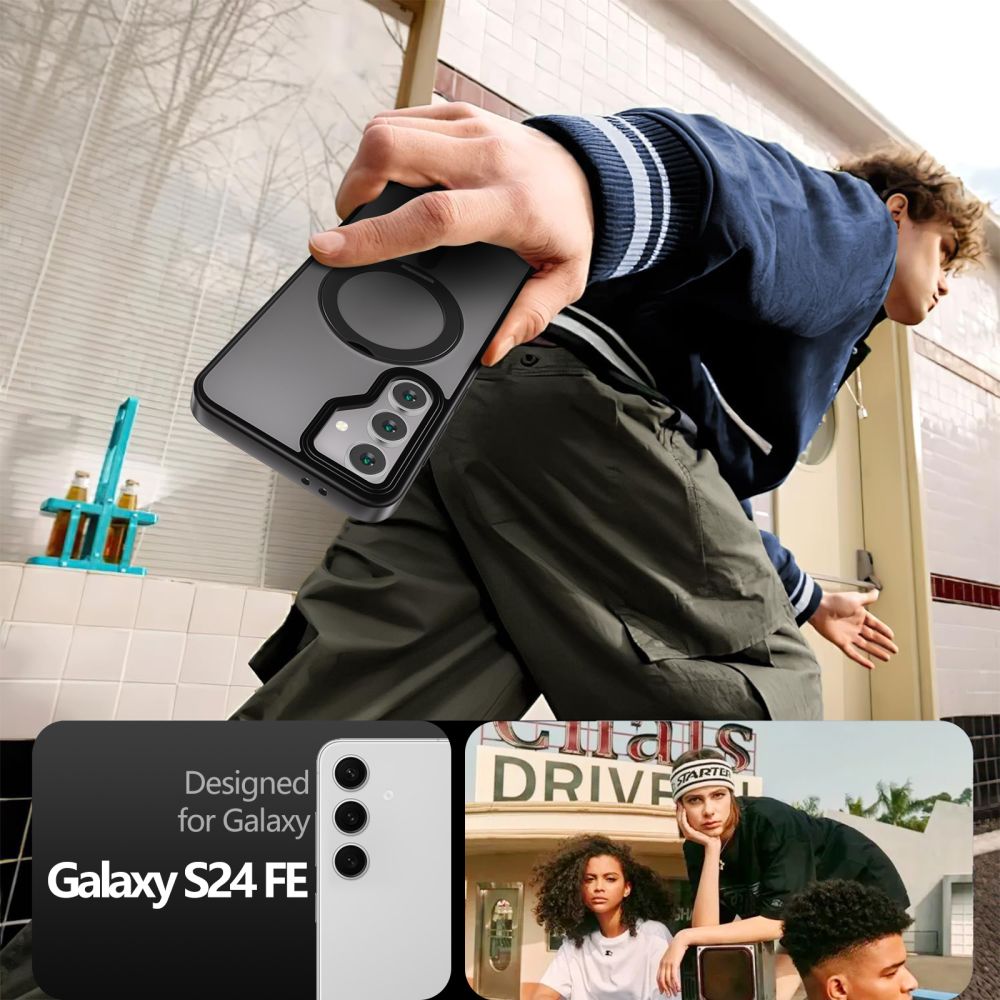 Tech - Protect Samsung Galaxy S24 FE MagRing - Σκληρή MagSafe Θήκη με Περιστρεφόμενο Δαχτυλίδι Συγκράτησης / Stand - Matte Black / Ημιδιάφανη