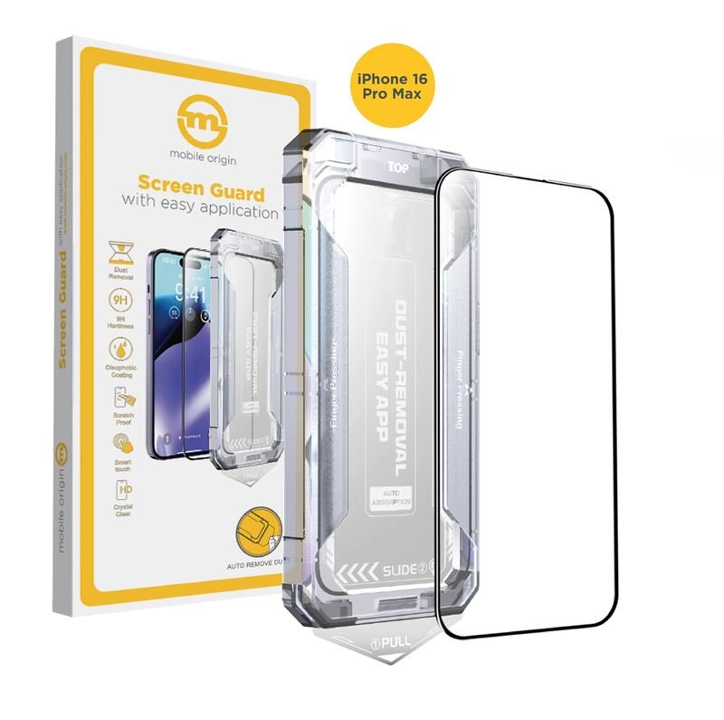 Mobile Origin iPhone 16 Pro Max Yellow Screen Guard 9H Full Screen Αντιχαρακτικό Γυαλί Οθόνης με Πλαίσιο Τοποθέτησης - Black