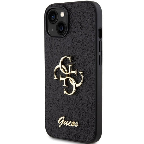Guess iPhone 15 Plus Glitter Script Big 4G Σκληρή Θήκη με Πλαίσιο Σιλικόνης - Black - GUHCP15MHG4SGK
