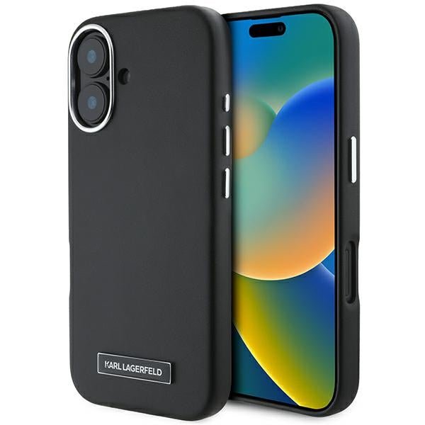 Karl Lagerfeld iPhone 16 Plus - FW Metal Plate MagSafe Σκληρή Θήκη με Επένδυση Συνθετικού Δέρματος - Black - KLHMP16MPGMSRPK