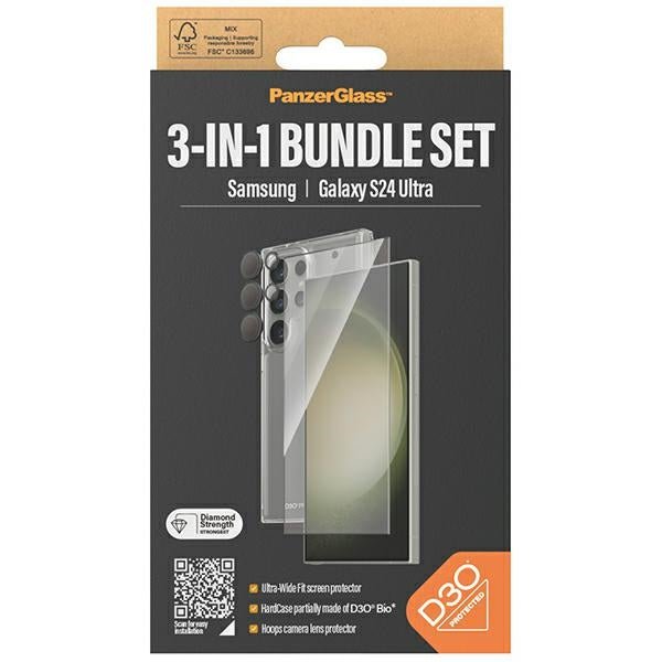 PanzerGlass Samsung Galaxy S24 Ultra - Σετ με 1 Αντιχαρακτικό Γυαλί Οθόνης Ultra - Wide Fit, 1 Αντιχαρακτικό Γυαλί για την Κάμερα και 1 Σκληρή Θήκη - Clear