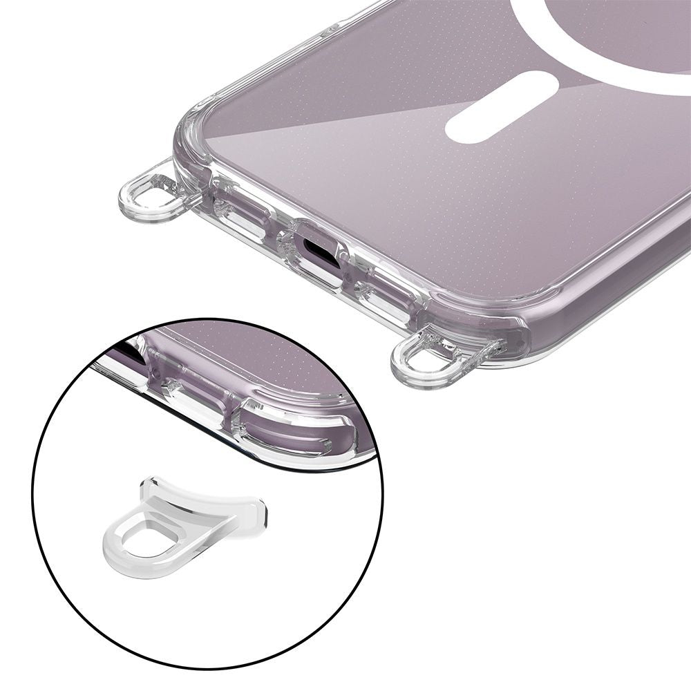 Tech - Protect iPhone 16 Flexair Chain MagSafe Σκληρή Θήκη με Πλαίσιο Σιλικόνης και 2 Λουράκια - Διάφανη - Black / Beige