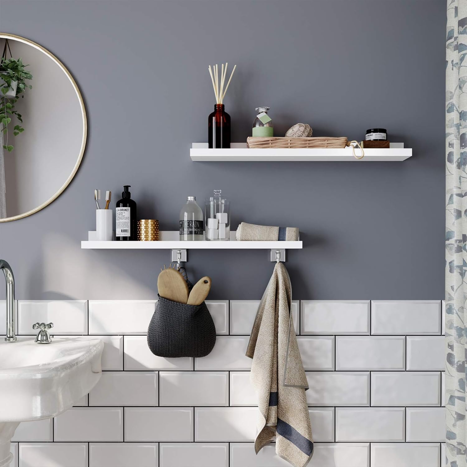 Songmics Σετ 2 Ράφια Τοίχου - 60 x 10 cm - White - LWS60WTV2