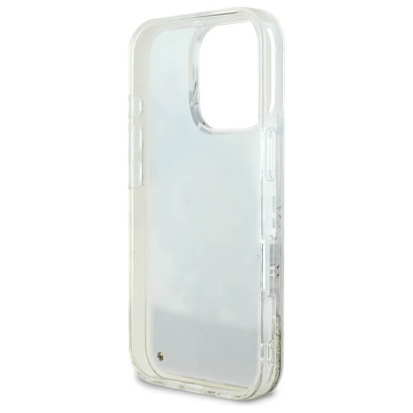 Guess iPhone 16 Pro - Liquid Glitter Flower MagSafe - Σκληρή Θήκη με Πλαίσιο Σιλικόνης - Beige - GUHMP16LLFMWTE
