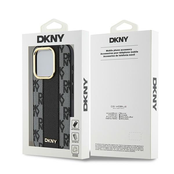 DKNY iPhone 15 Pro Max - Leather Checkered Mono Pattern MagSafe Σκληρή Θήκη με Επένδυση Συνθετικού Δέρματος - Black