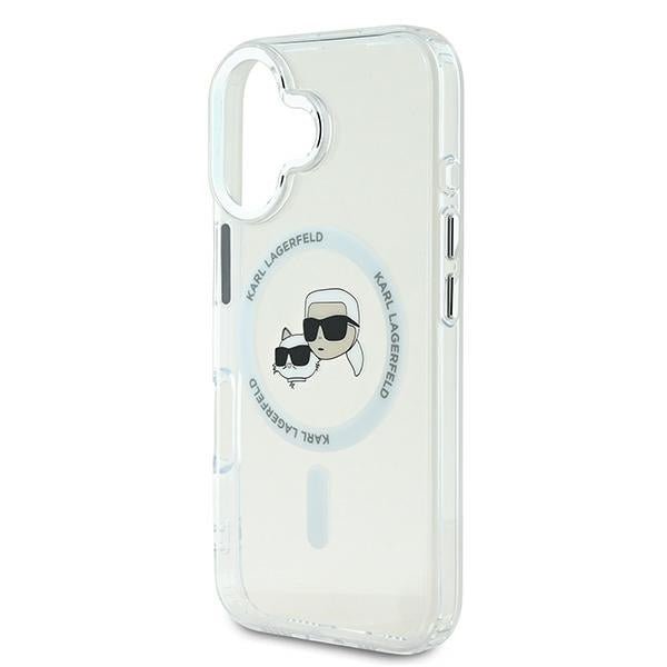 Karl Lagerfeld iPhone 16 Plus - IML Metal Karl and Choupette Head - Σκληρή Θήκη με Πλαίσιο Σιλικόνης και MagSafe - White - KLHMP16MHLSKCH
