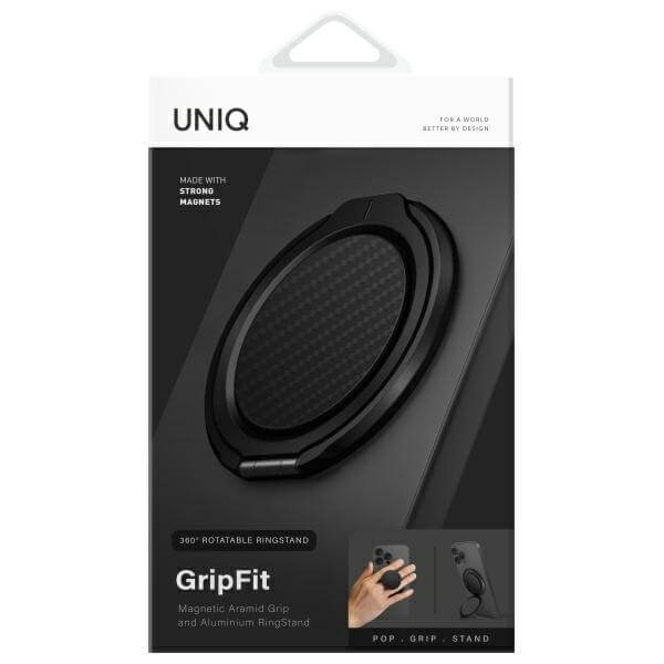 Uniq GripFit Premium 360 Ring Holder - Μαγνητικό Δαχτυλίδι Συγκράτησης Κινητού / Βάση Στήριξης - Carbon Black