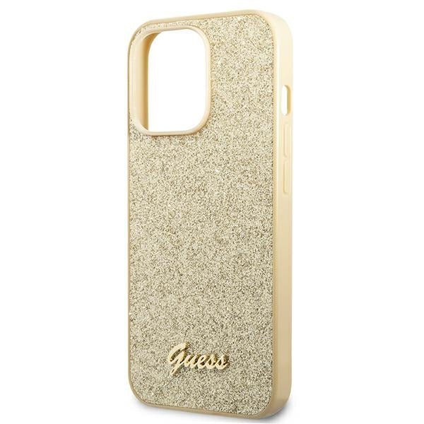 Guess iPhone 14 Pro Max Glitter Script Σκληρή Θήκη με Πλαίσιο Σιλικόνης - Gold - GUHCP14XHGGSHD