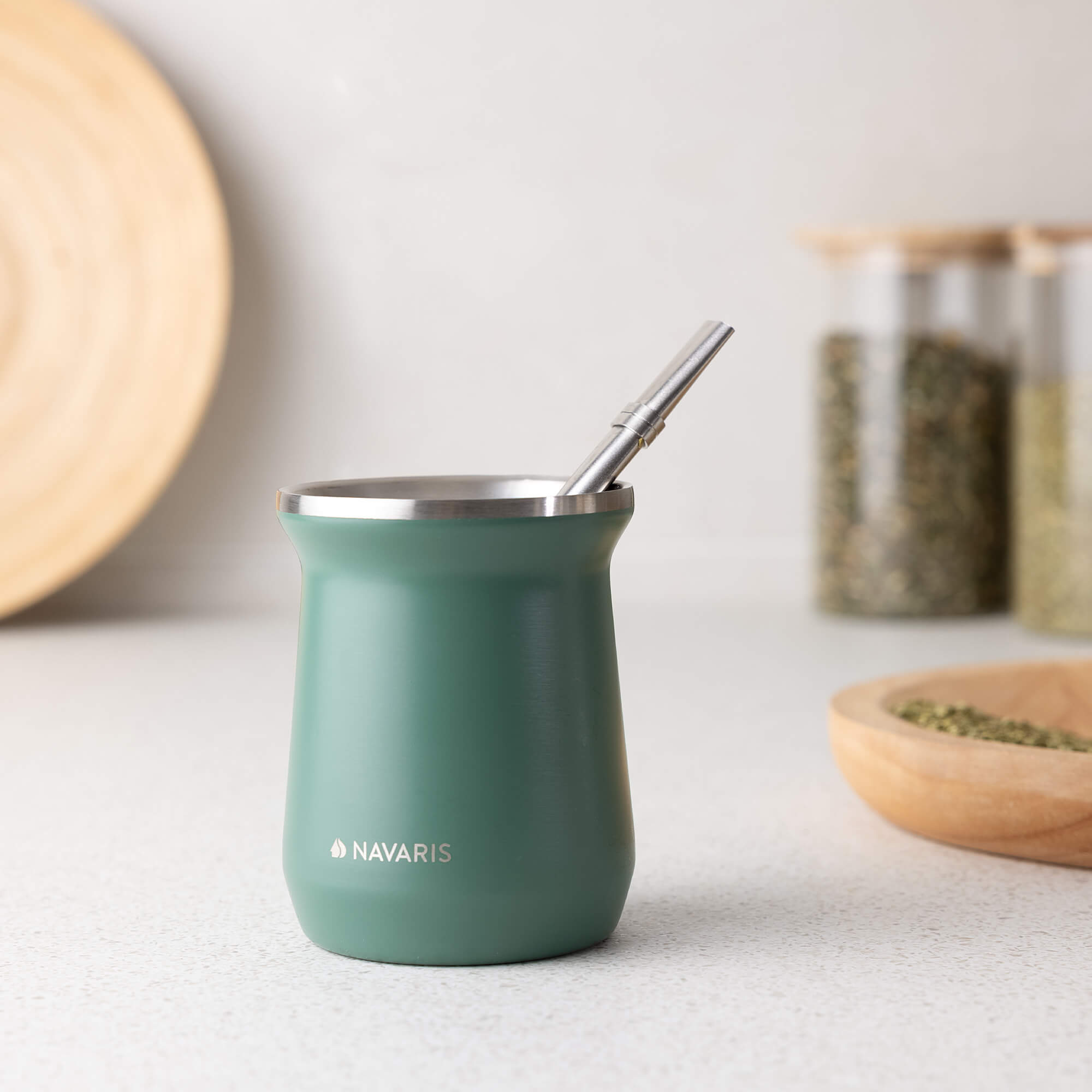 Navaris Σετ με Κούπα και Καλαμάκι Bombilla για Τσάι Yerba Mate - Green - 54274.01.07