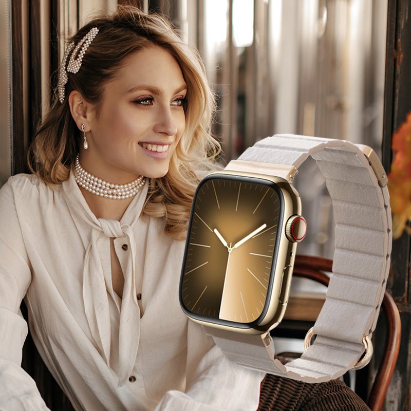 Crong Λουράκι Apple Watch 2/3/4/5/6/7/8/9/10/11 - SE (1/2/3) - 38/40/41/42mm από Συνθετικό Δέρμα - Eclipse Magnetic - Beige