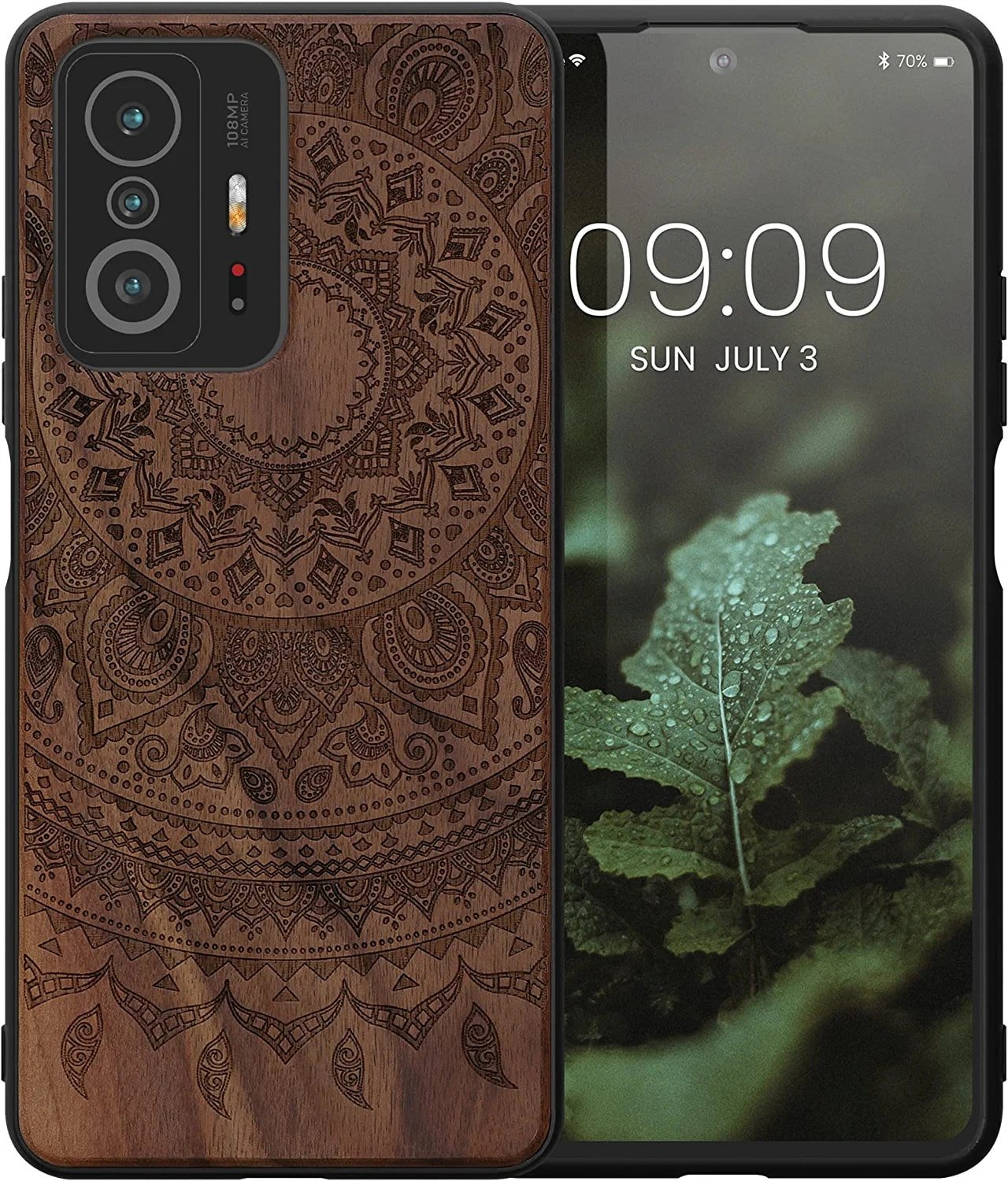 KW Xiaomi 11T / 11T Pro Θήκη από Φυσικό Ξύλο - Design Indian Sun - Dark Brown - 56795.07