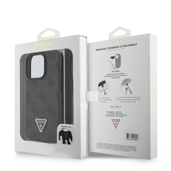 Guess iPhone 16 Pro Max - Leather Metal Logo Strass Crossbody - Θήκη με Επένδυση Συνθετικού Δέρματος και Λουράκι - Black - GUHCP16XP4TDSCPK