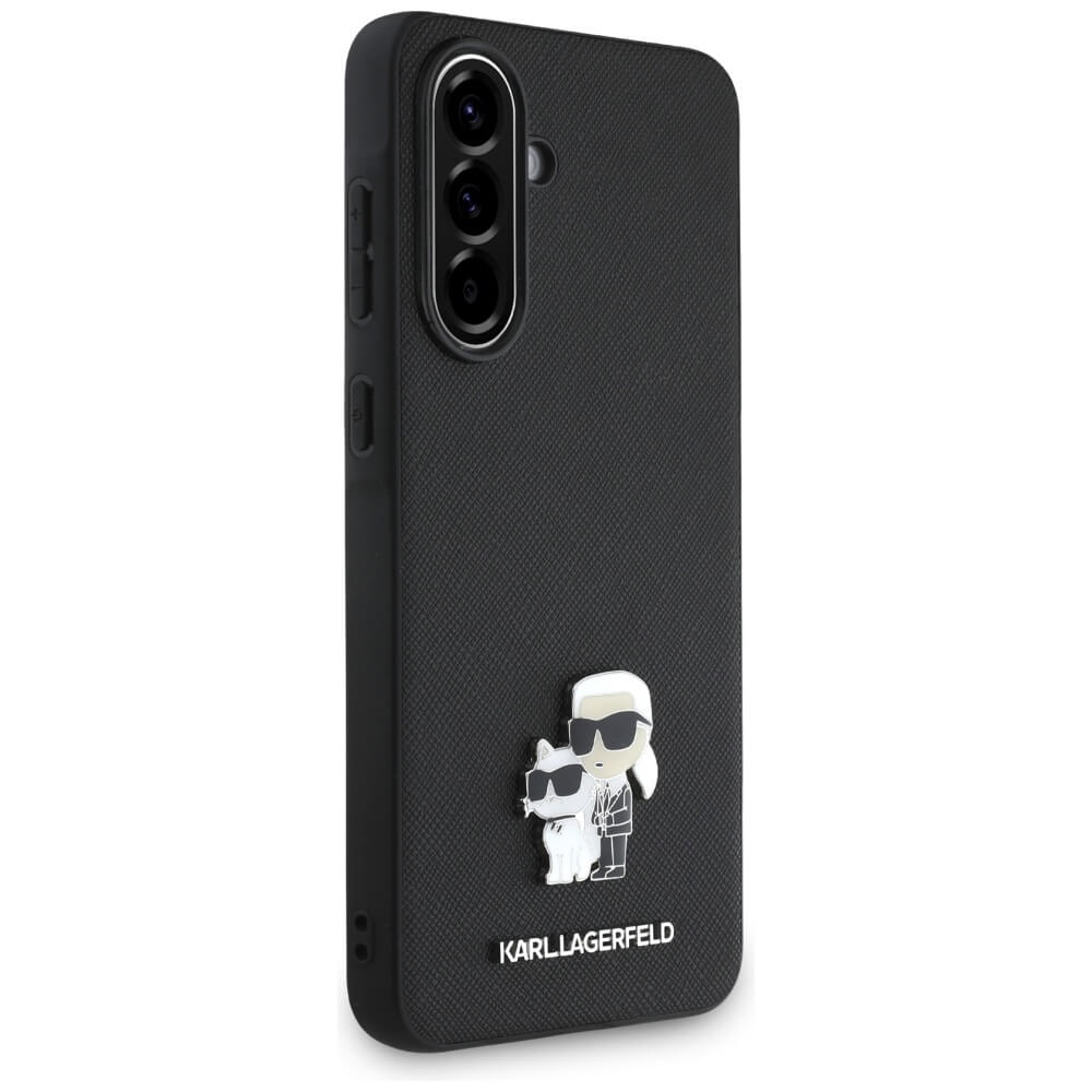 Karl Lagerfeld Samsung Galaxy A56 5G Saffiano Karl and Choupette Metal Logo Σκληρή Θήκη με Επένδυση Συνθετικού Δέρματος - Black - KLHCSA56PSAKCMPK
