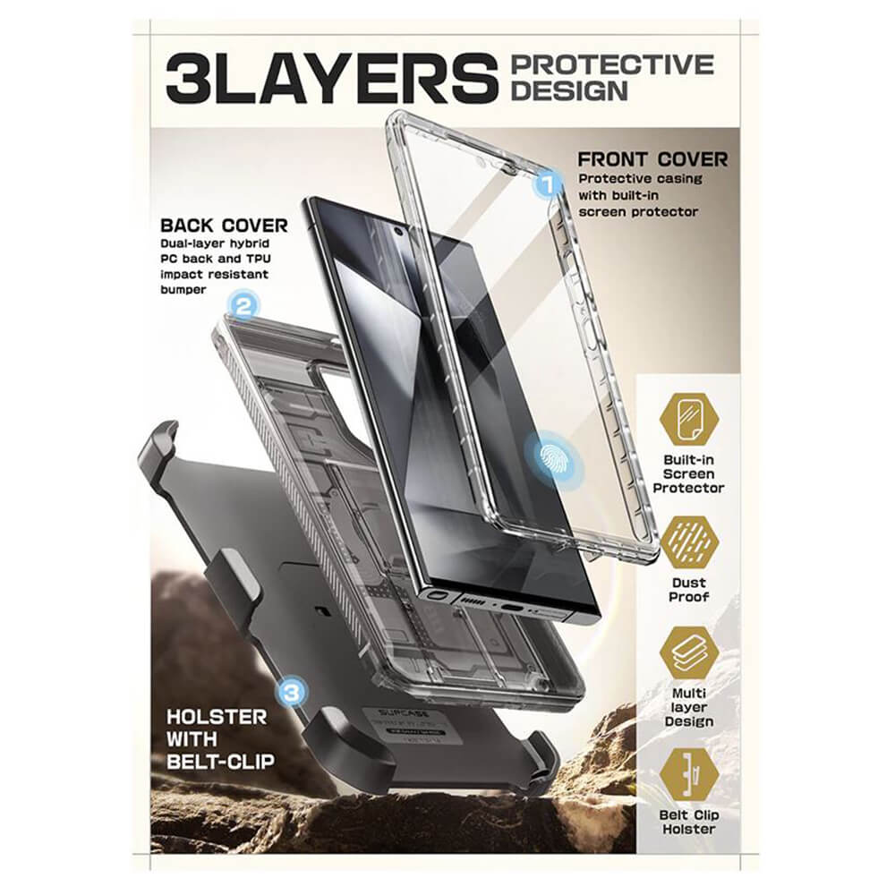 Supcase Samsung Galaxy S24 Ultra Unicorn Beetle Pro 2 Σκληρή Θήκη με Προστασία Οθόνης και Stand - Frost Black