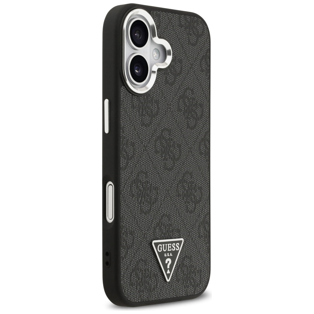 Guess iPhone 17 - 4G Triangle Logo MagSafe - Σκληρή Θήκη με Πλαίσιο Σιλικόνης και Επένδυση Συνθετικού Δέρματος - Black / Silver - GUHMP17SP4TSRCMK
