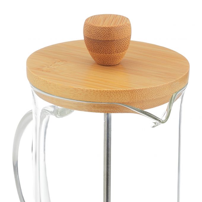 Relaxdays Γαλλική Καφετιέρα με Καπάκι από Bamboo - 600ml - Διάφανη / Natural - 4052025978846