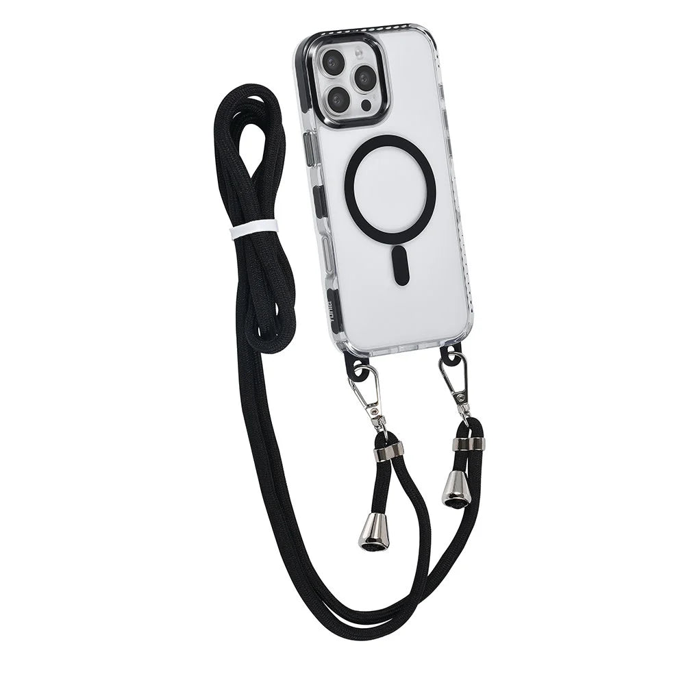 Tuniq iPhone 16 Pro Max - MagSafe Σκληρή Θήκη με Πλαίσιο Σιλικόνης και Λουράκι - Διάφανη / Black