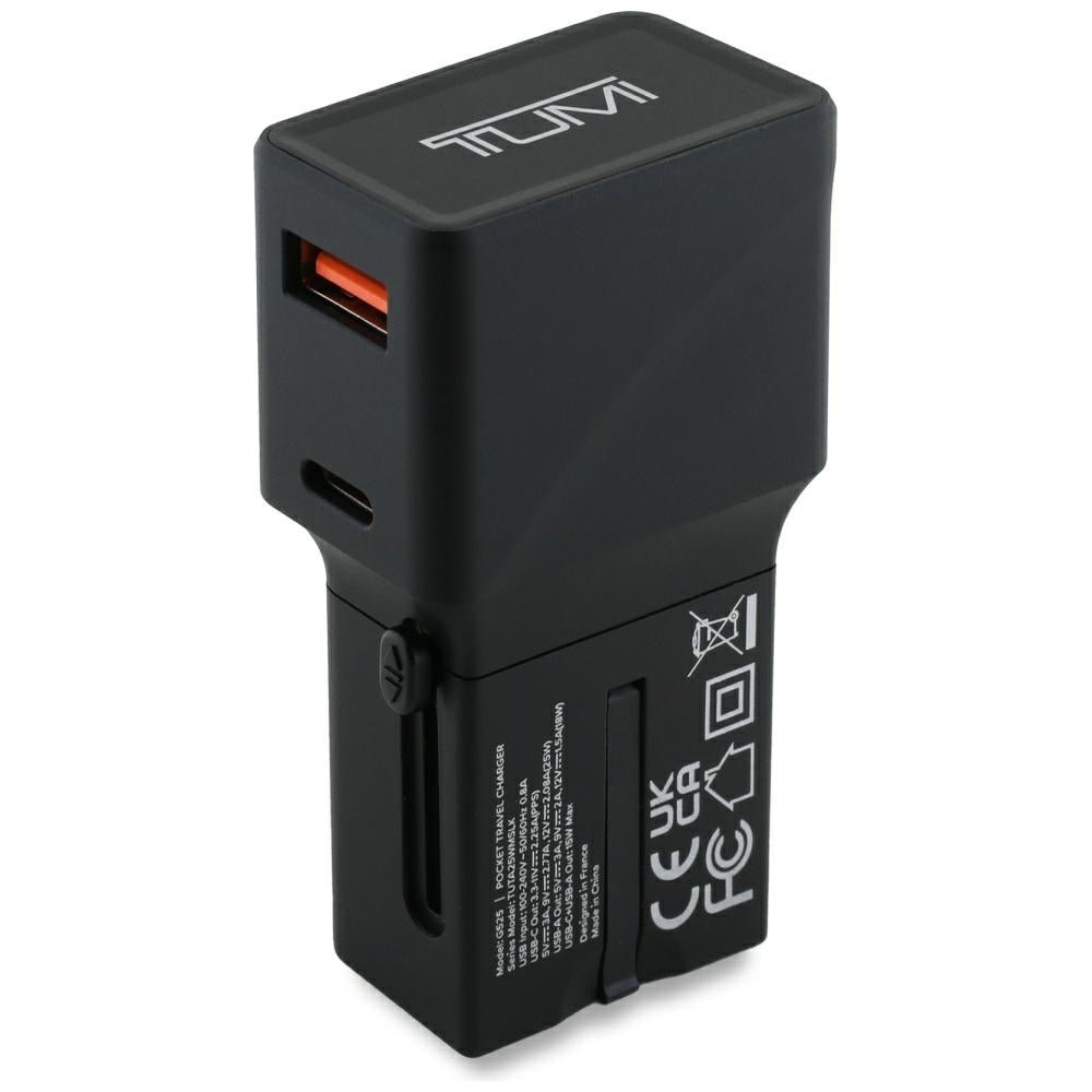 Tumi Travel Adapter Power Charger 25W Φορτιστής Ταξιδίου με 1 Θύρα Type - C και μία Θύρα USB - Black