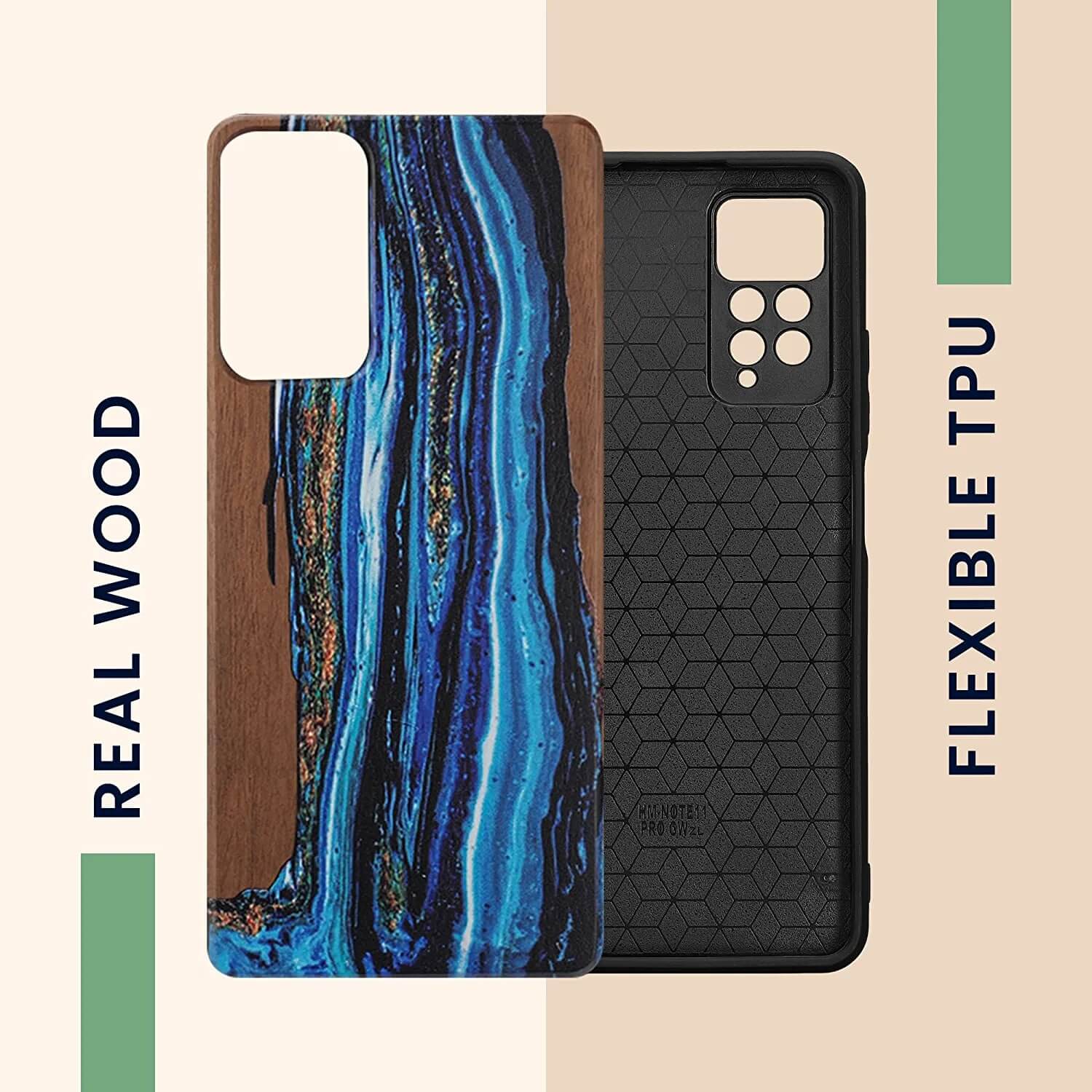KW Xiaomi Redmi Note 11 Pro / Note 11 Pro 5G Θήκη από Φυσικό Ξύλο - Design Wood Paint Brush - Blue / Brown - 57381.13