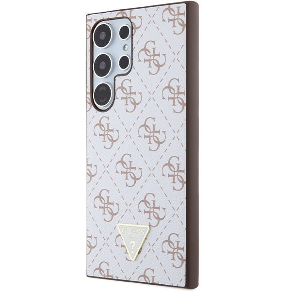 Guess Samsung Galaxy S24 Ultra - 4G Triangle - Σκληρή Θήκη με Επένδυση Συνθετικού Δέρματος και Πλαίσιο Σιλικόνης - White - GUHCS24LPG4GPH