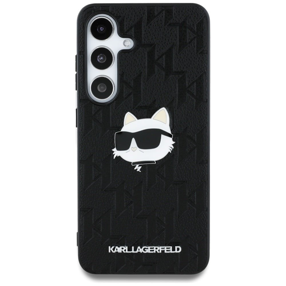 Karl Lagerfeld Samsung Galaxy S25 Plus - Monogram Choupette Head Pin - Σκληρή Θήκη με Επένδυση Συνθετικού Δέρματος - Black - KLHCS25MPGKLCHPK