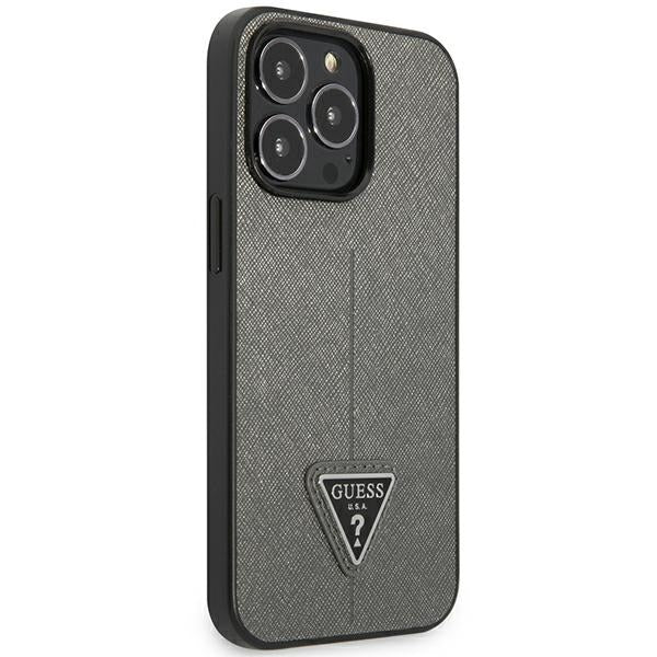 Guess iPhone 14 Pro Saffiano Σκληρή Θήκη με Πλαίσιο Σιλικόνης - Silver - GUHCP14LPSATLG