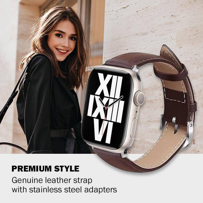 Crong Λουράκι Apple Watch 2 / 3 / 4 / 5 / 6 / 7 / 8 / 9 / SE / SE 2 - 38 / 40 / 41 mm από Γνήσιο Δέρμα - Noble Band - Espresso