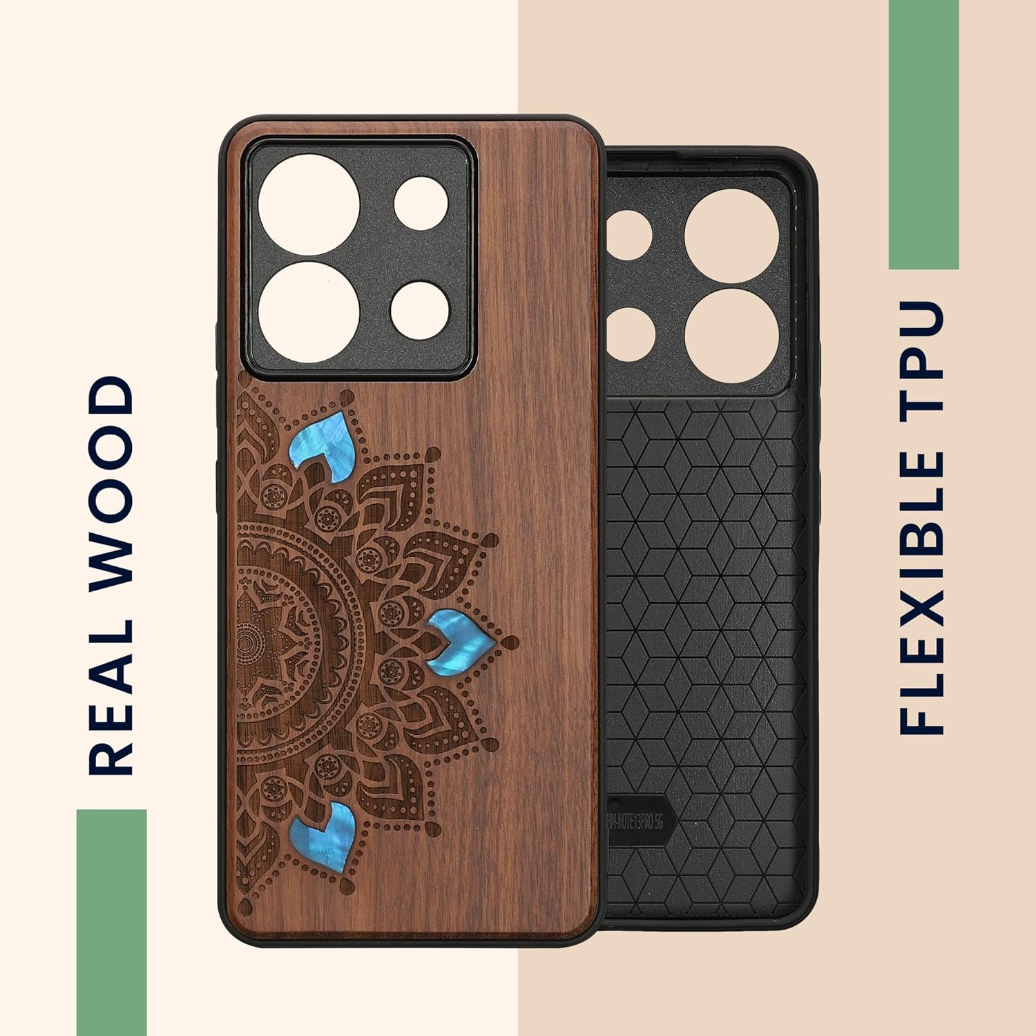 KW Xiaomi Redmi Note 13 Pro 5G / Poco X6 5G Θήκη από Φυσικό Ξύλο - Design Rising Sun - Dark Brown / Mother of Pearl