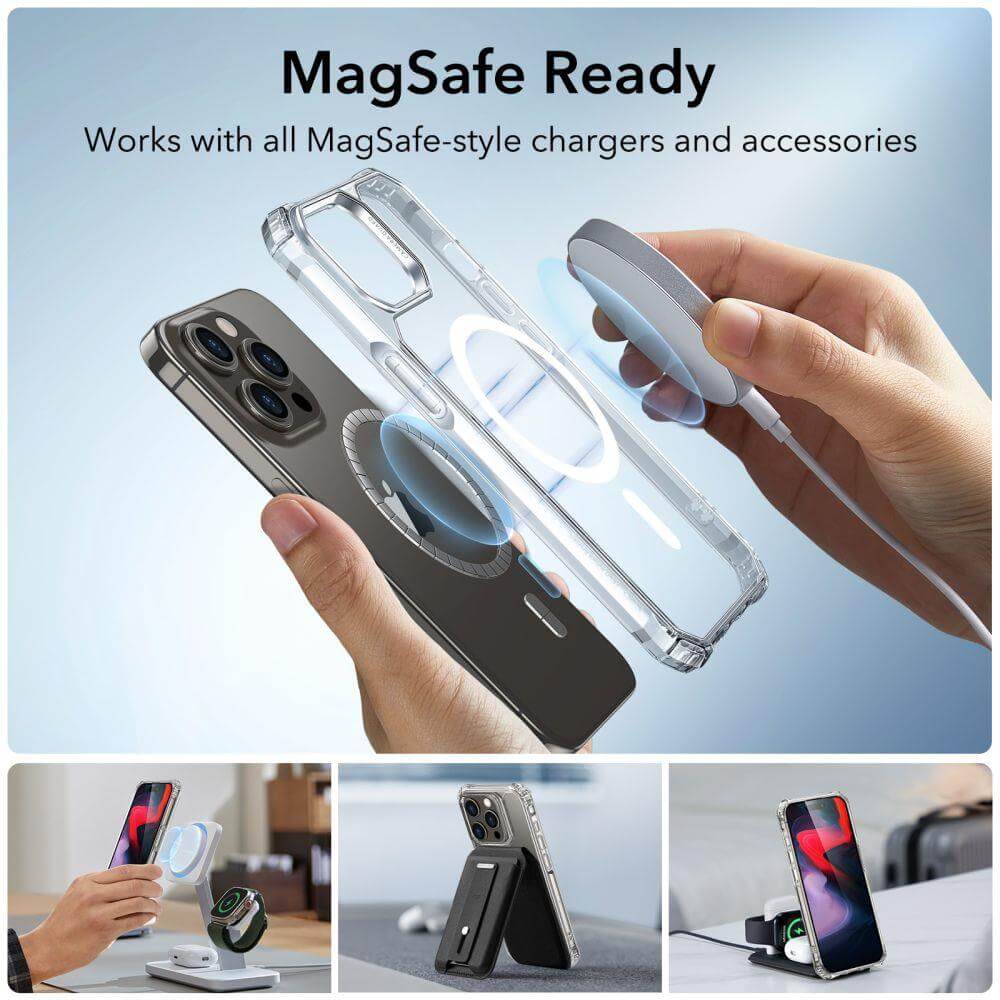 ESR iPhone 15 Pro Max Air Armor Halolock Σκληρή Θήκη με Πλαίσιο Σιλικόνης και MagSafe - Διάφανη
