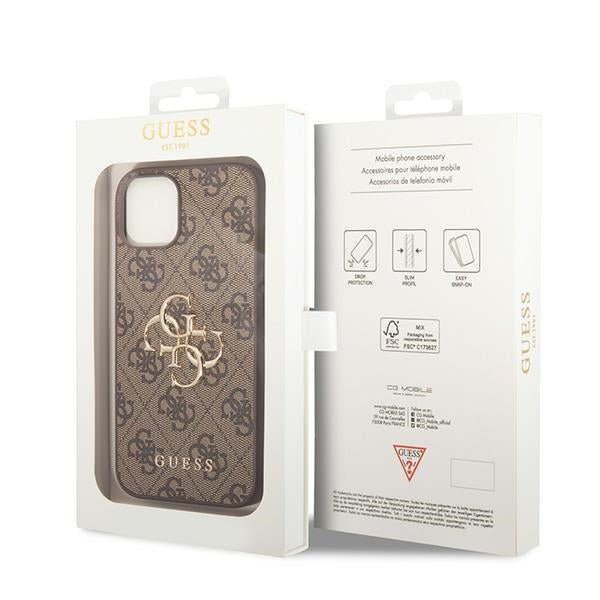 Guess iPhone 15 - 4G Big Metal Logo Θήκη με Επένδυση Συνθετικού Δέρματος - Brown - GUHCP15S4GMGBR