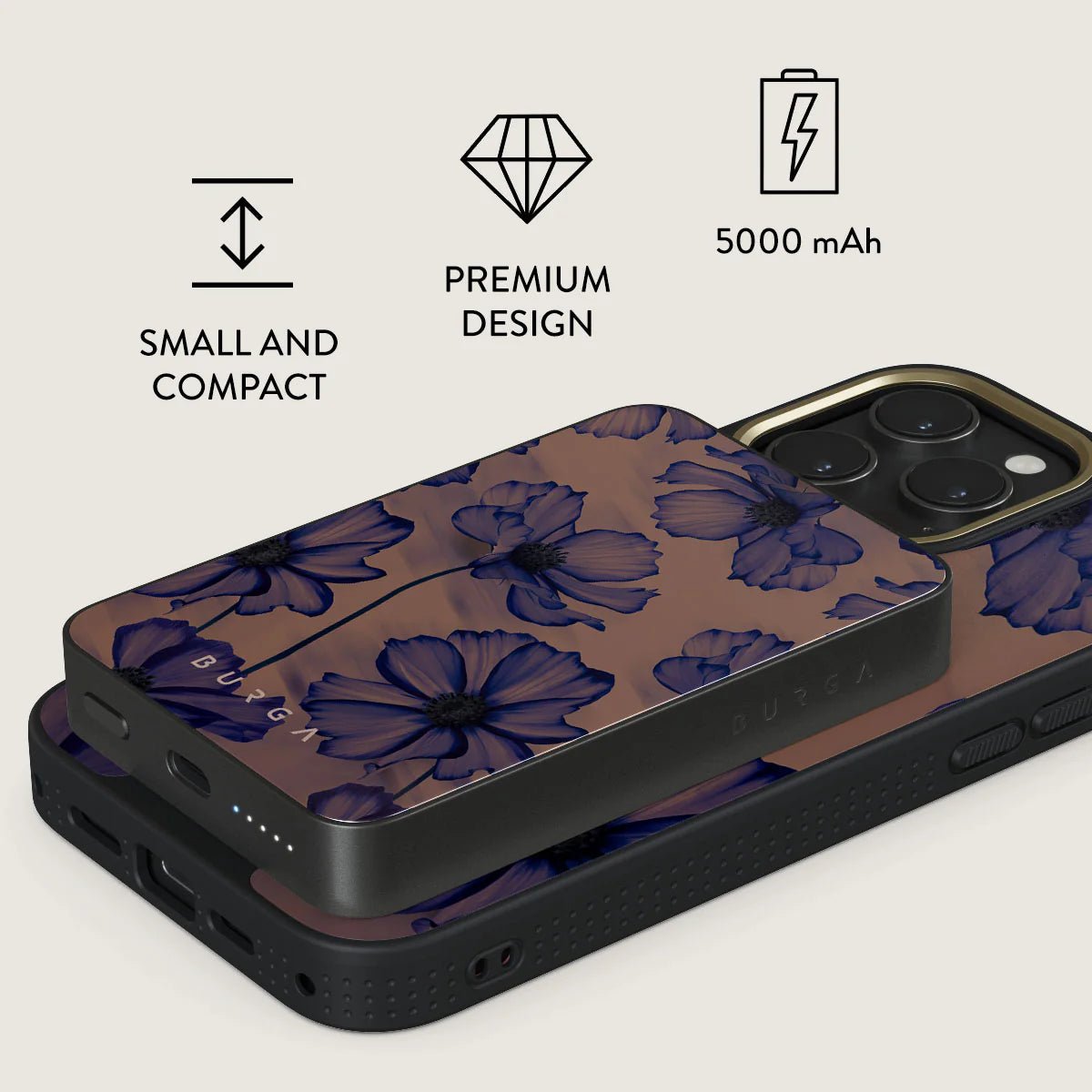 Burga Μαγνητικό Ασύρματο MagSafe PowerBank 5000mAh με Καλώδιο Type - C to Type - C - Gunmetal - Velvet Night