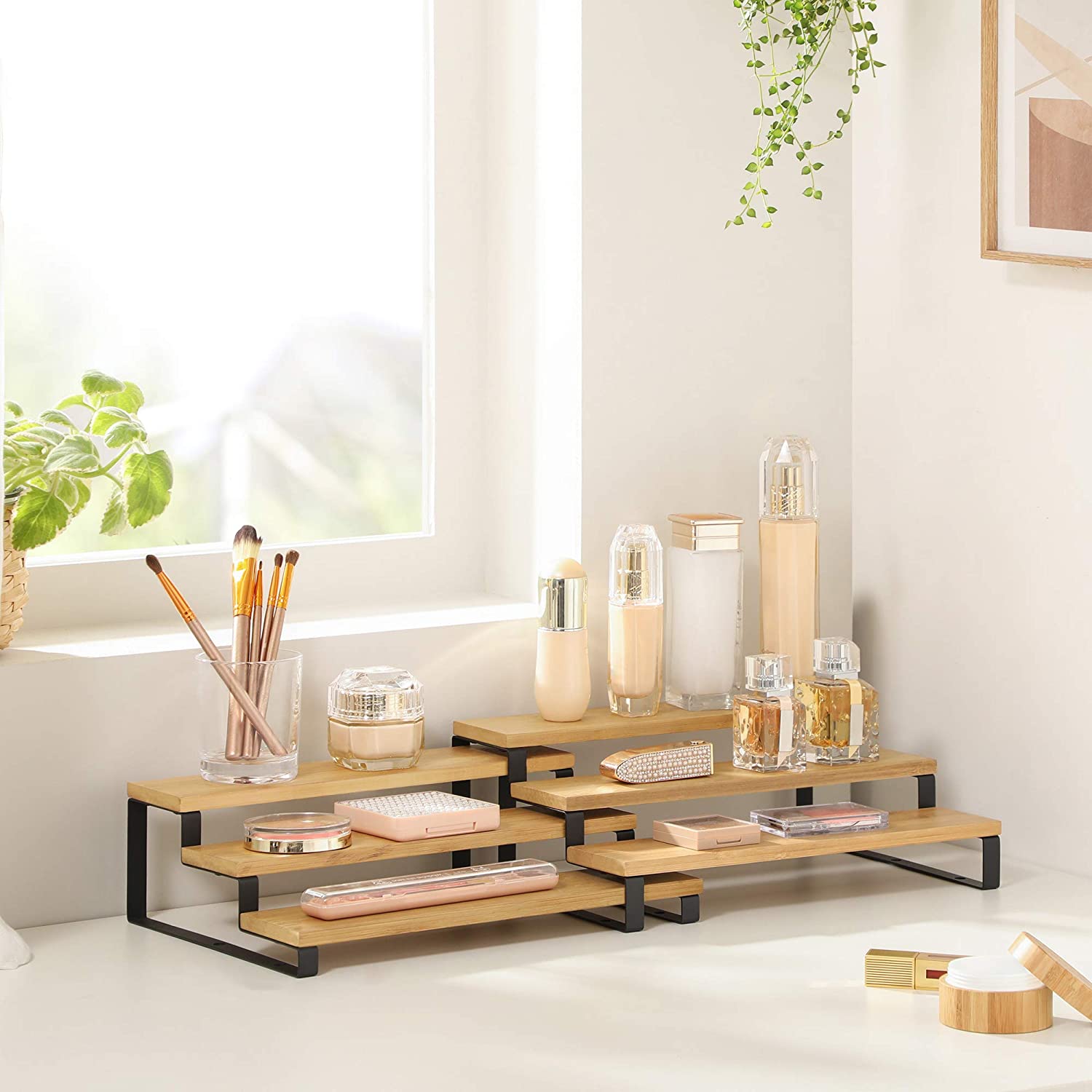 Songmics Επεκτεινόμενη Βάση Μπαχαρικών από Μπαμπού με 3 Ράφια - Natural / Βlack - KCS016N01V1