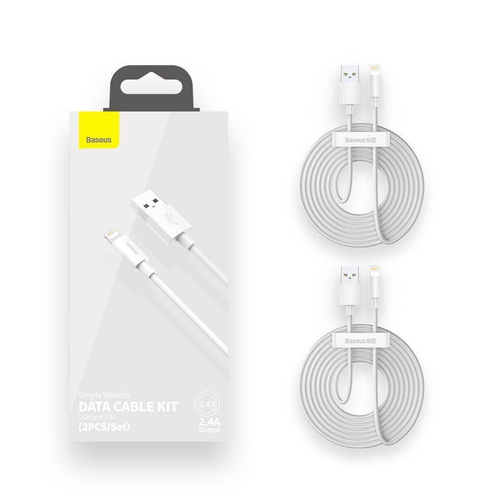 Baseus Simple Wisdom Lightning 2.4A - Καλώδιο Δεδομένων και Φόρτισης Lightning 1,5M για iPhone - 2 Τεμάχια - White - TZCALZJ - 02