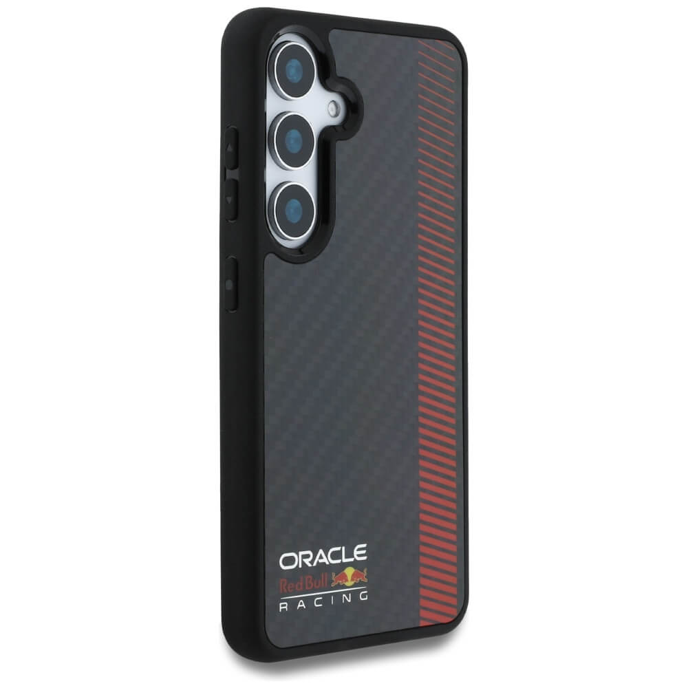 Red Bull Samsung Galaxy S25 - Real Carbon Fiber Powerbar - MagSafe Σκληρή Θήκη με Πλαίσιο Σιλικόνης - Black - RBHMS25S24CFGSMK