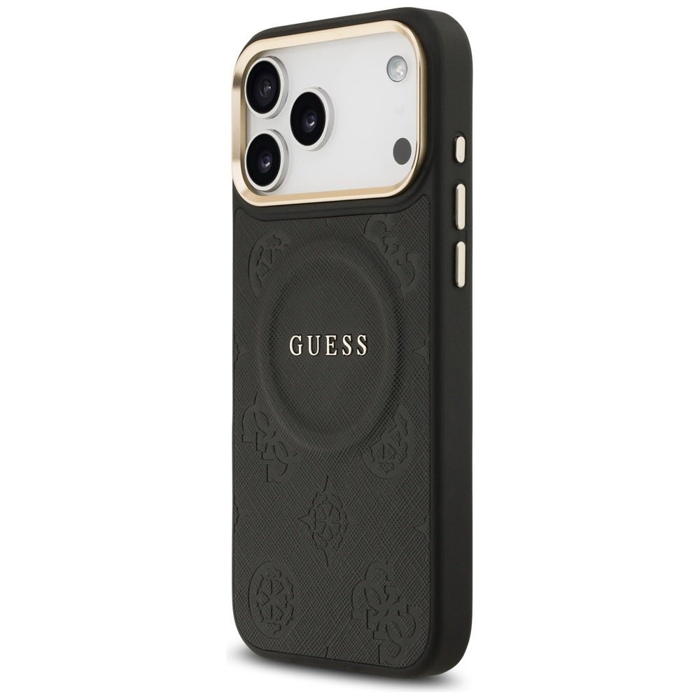 Guess iPhone 17 Pro Max - Peony Hot Stamp MagSafe - Σκληρή Θήκη με Επένδυση Συνθετικού Δέρματος - Black - GUHMP17XPSAMSECK