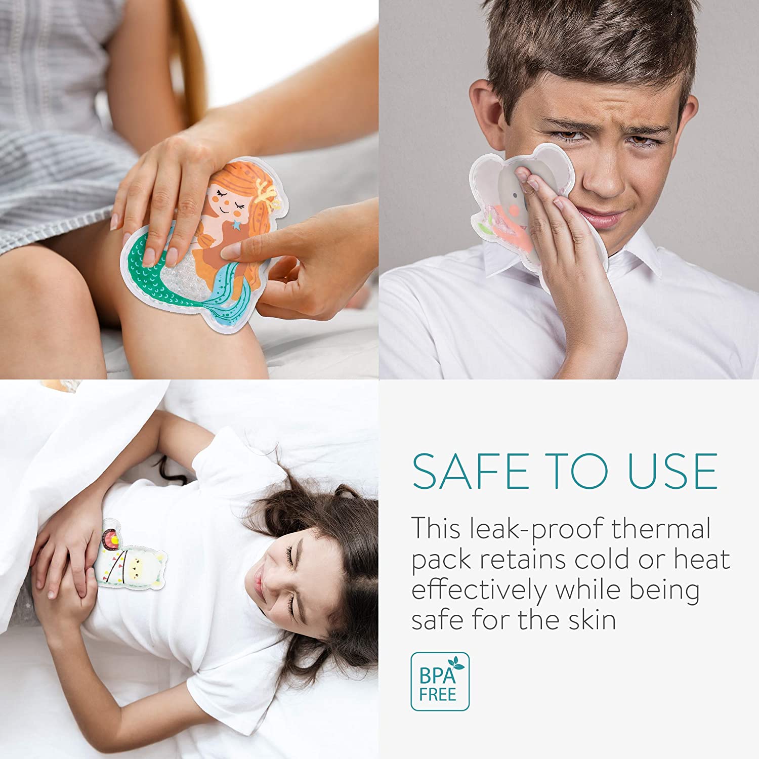 Navaris Σετ με 4 Παιδικά Επαναχρησιμοποιήσιμα Επιθέματα με Τζελ - BPA - Free / Phthalate - Free - Koala / Alpaca / Mermaid / Dinosaur - 52980.01