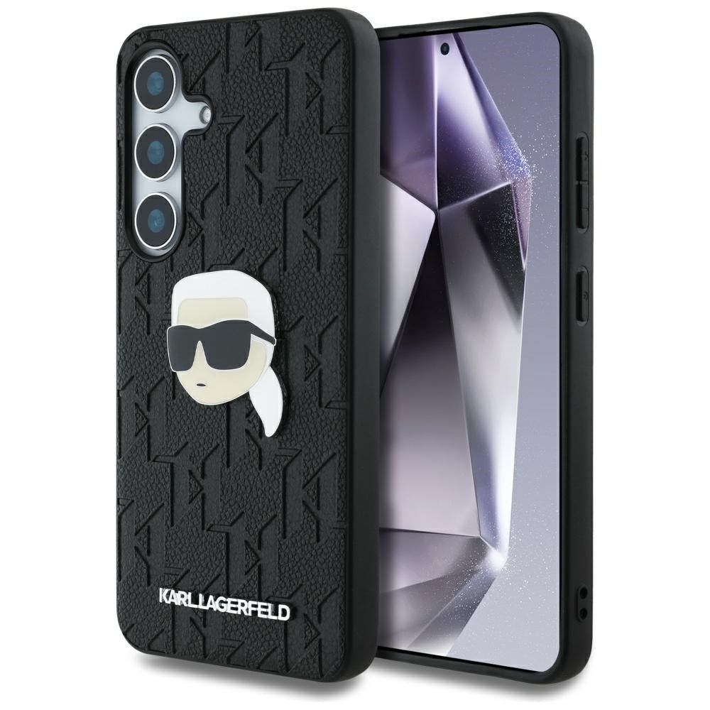 Karl Lagerfeld Samsung Galaxy S25 - Monogram Karl Head Pin - Σκληρή Θήκη με Επένδυση Συνθετικού Δέρματος - Black - KLHCS25SPGKLKIPK