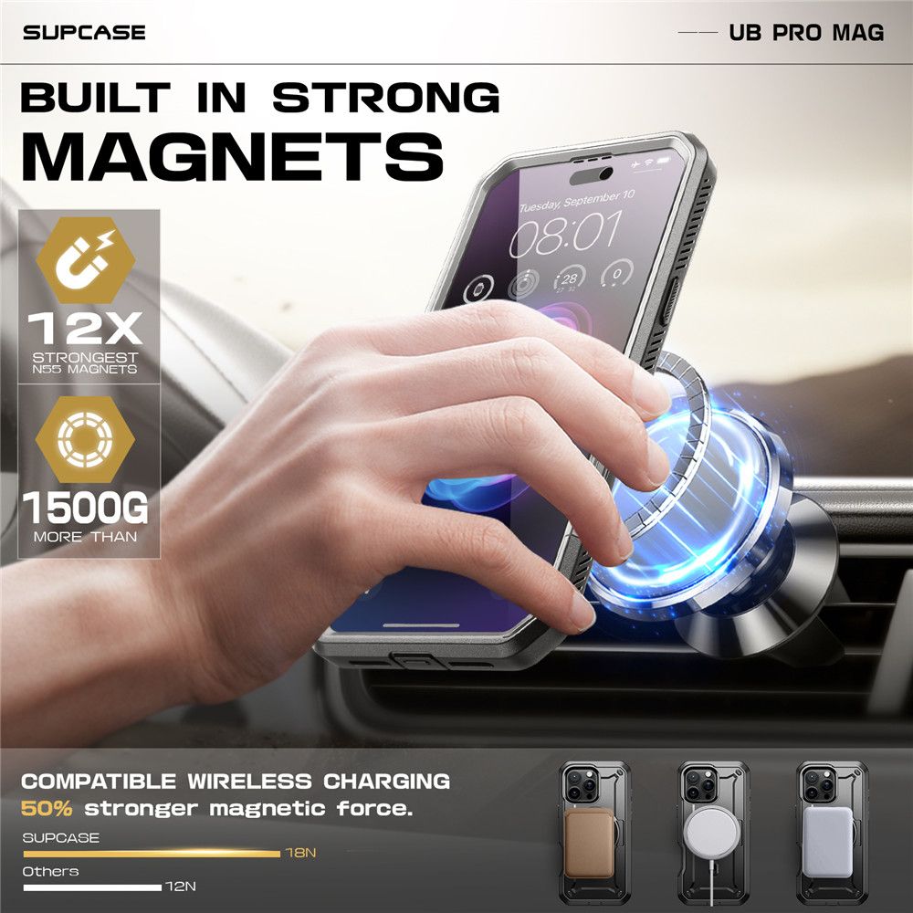 Supcase iPhone 16 Pro - UB Pro Mag Σκληρή Θήκη με Προστασία Οθόνης και Stand με MagSafe - Titan Grey