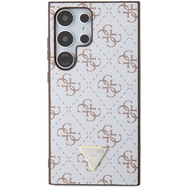 Guess Samsung Galaxy S24 Ultra - 4G Triangle - Σκληρή Θήκη με Επένδυση Συνθετικού Δέρματος και Πλαίσιο Σιλικόνης - White - GUHCS24LPG4GPH