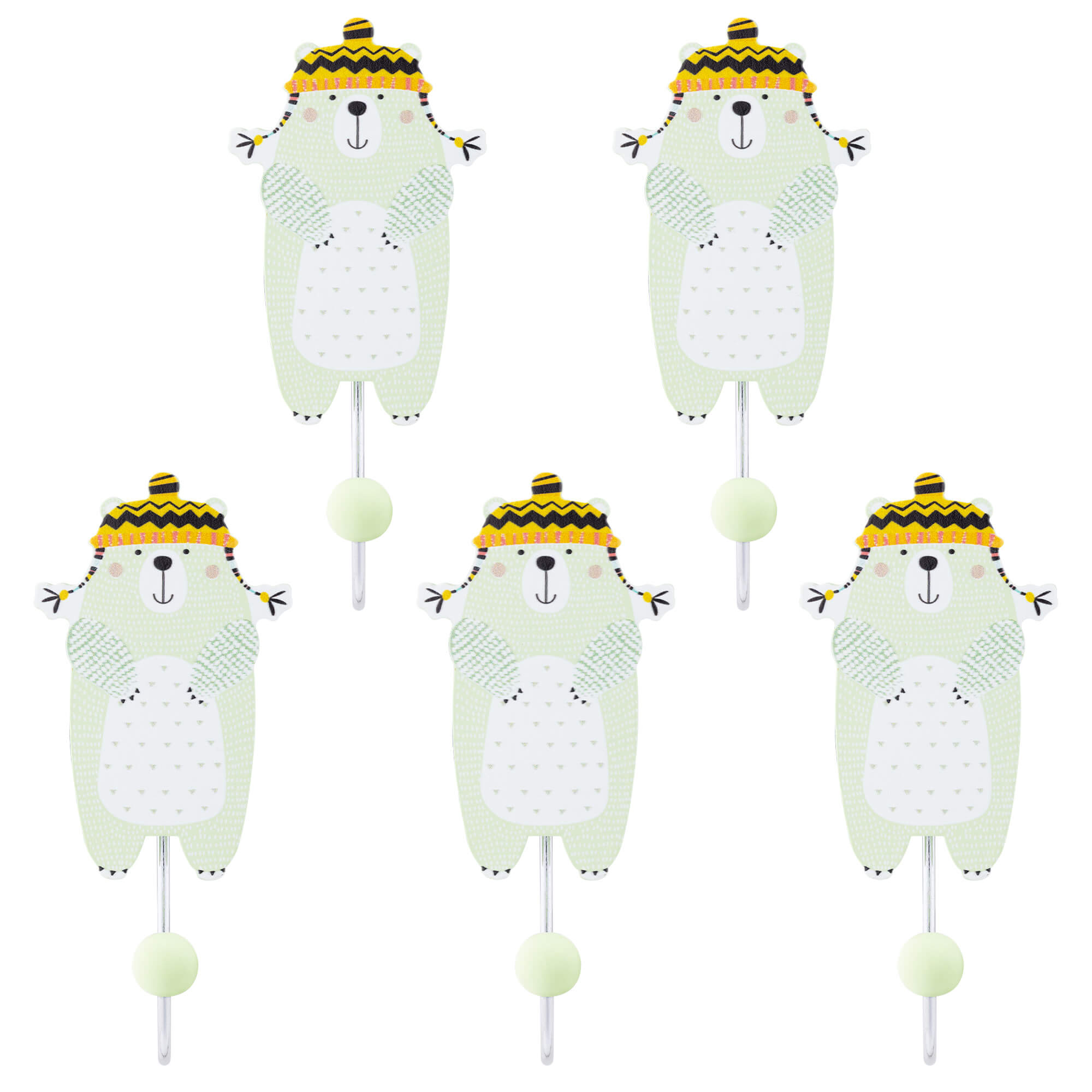 Navaris Σετ με 5 Επιτοίχιες Κρεμάστρες για Παιδικό Δωμάτιο - Design Bear - Green - 57099.01